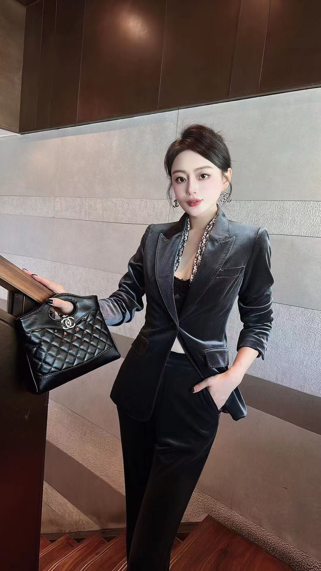 【M】丝绒2025新品 轻奢气质秋冬丝绒醋酸西装套装25152