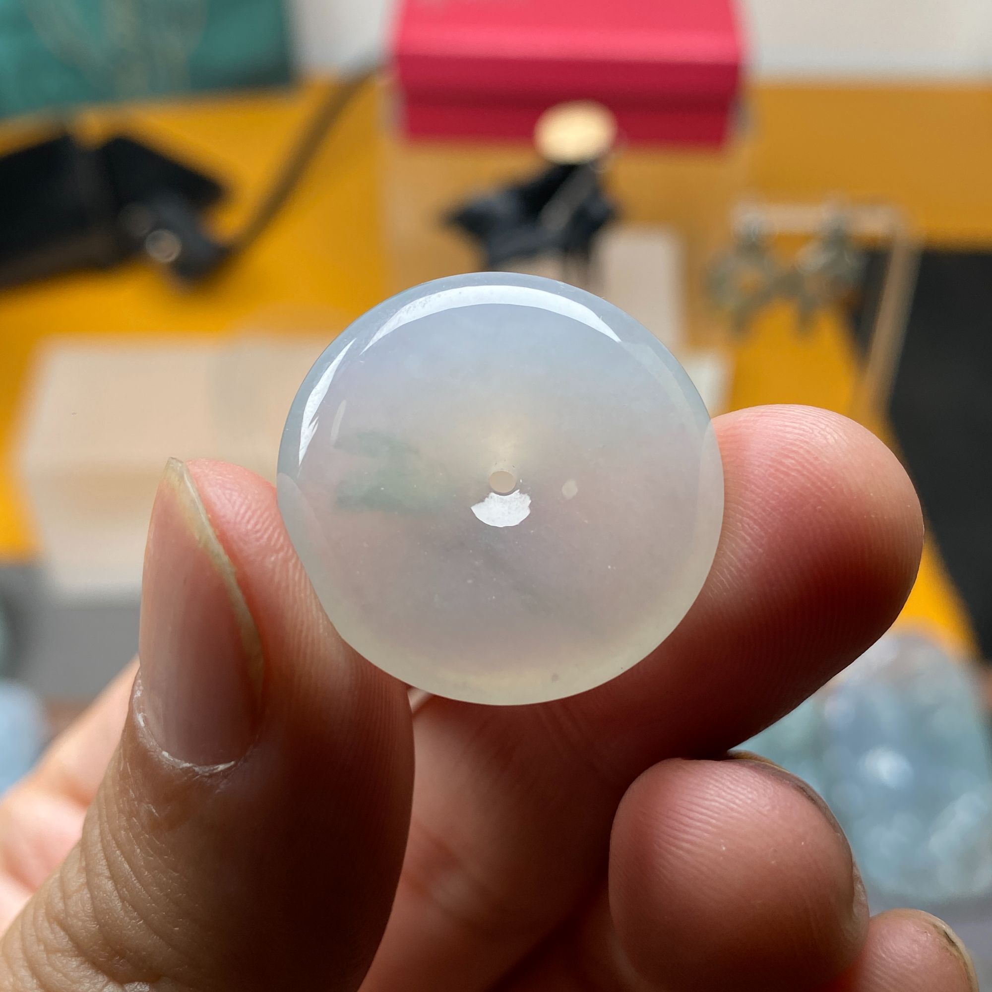 翡翠飘花平安扣挂件天然缅甸翡翠A货25.5*5.8