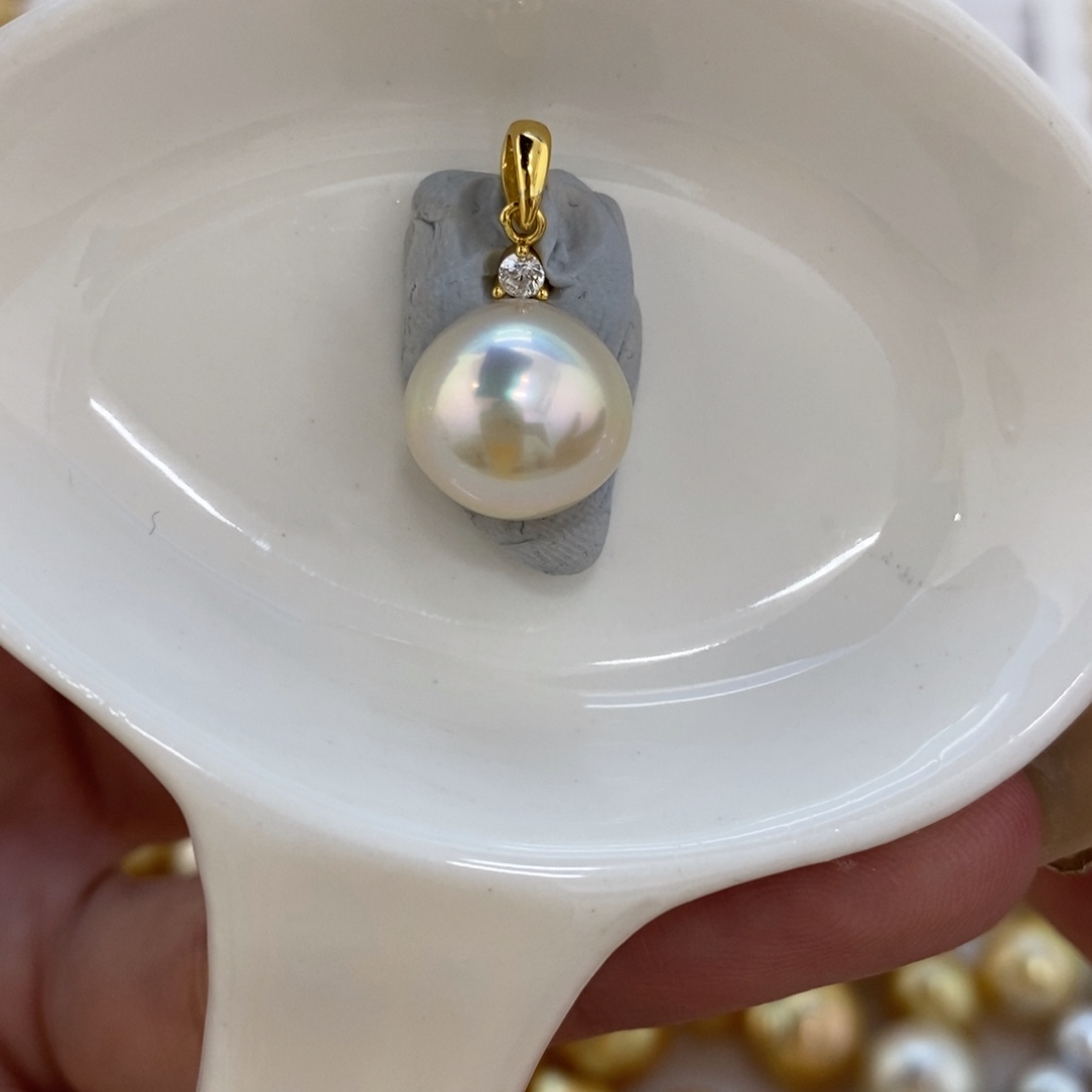 海水珍珠裸珠浅金炫彩单珠12+