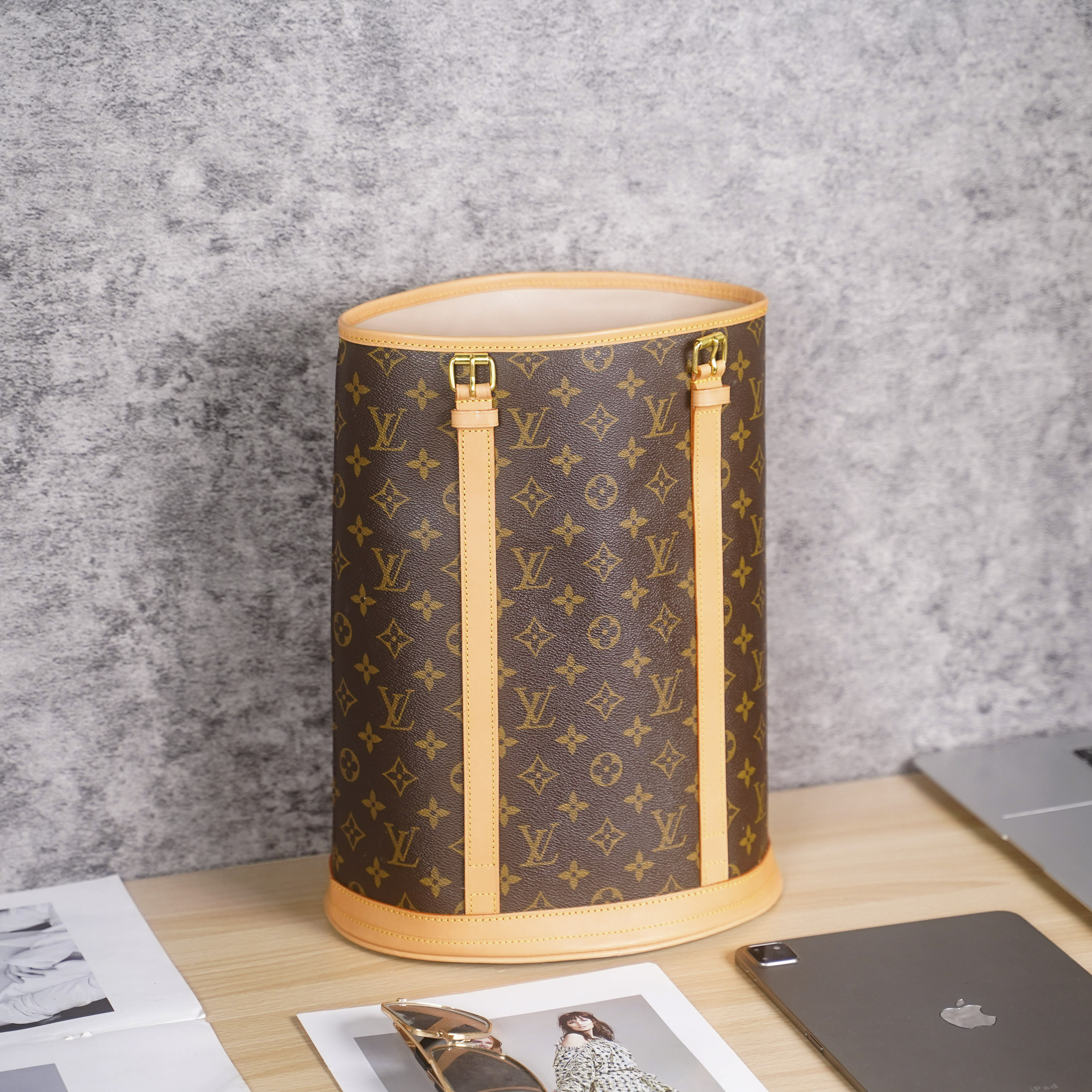 修复品LV/路易威登大水桶双肩包大号/时尚中古/多功能