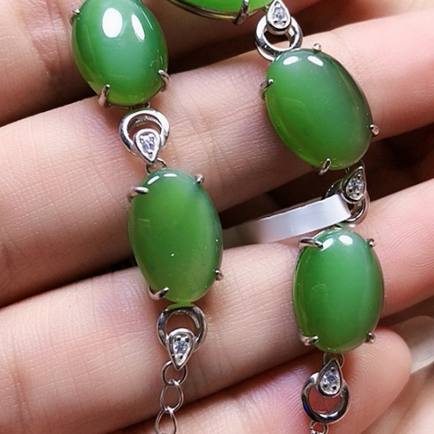 和田玉戒指银S925镶嵌