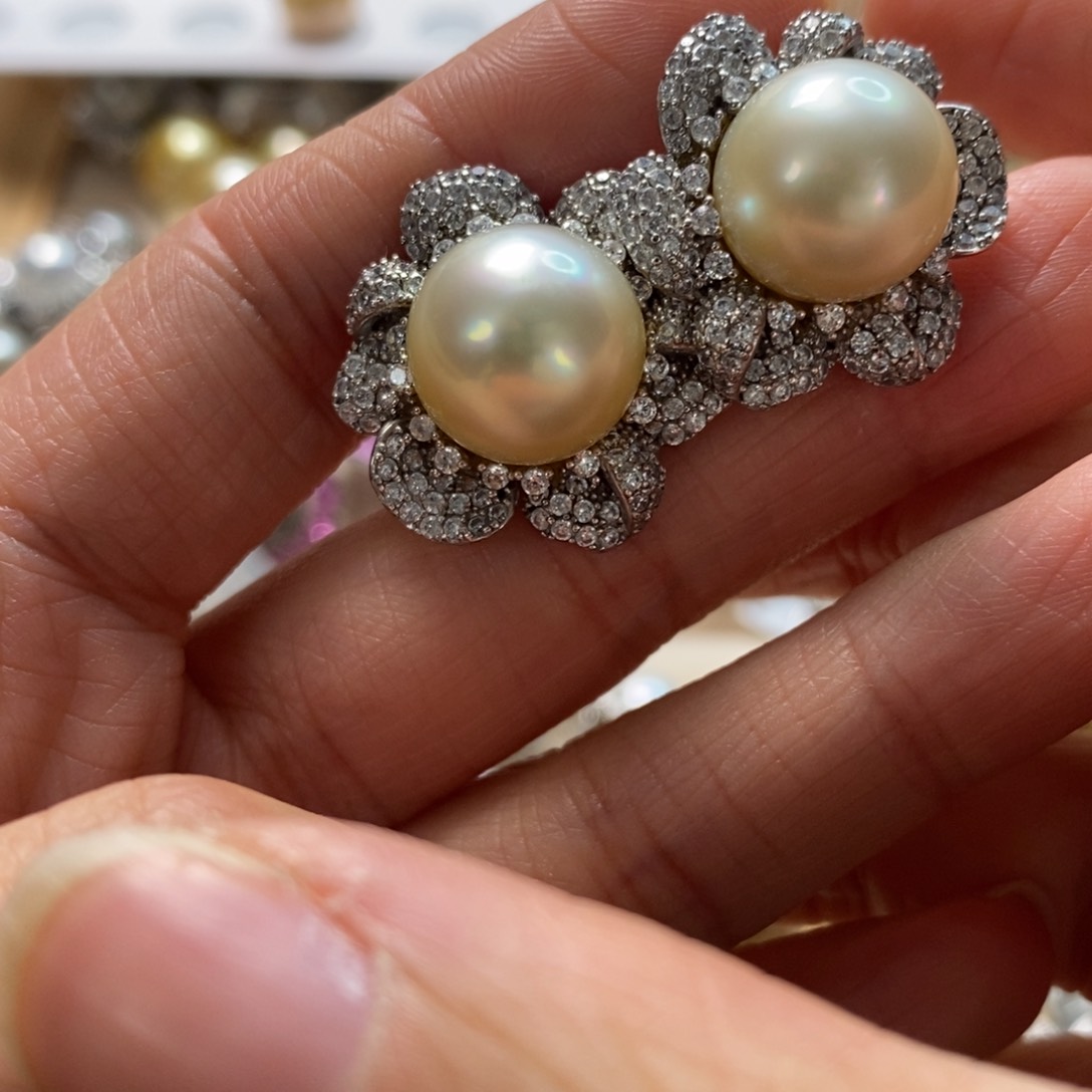 海水珍珠耳饰银S925镶嵌