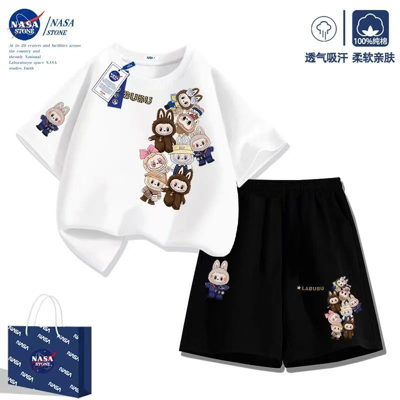 卡通布布家族套装~儿童夏季印花百搭休闲短袖简约短裤套装9986