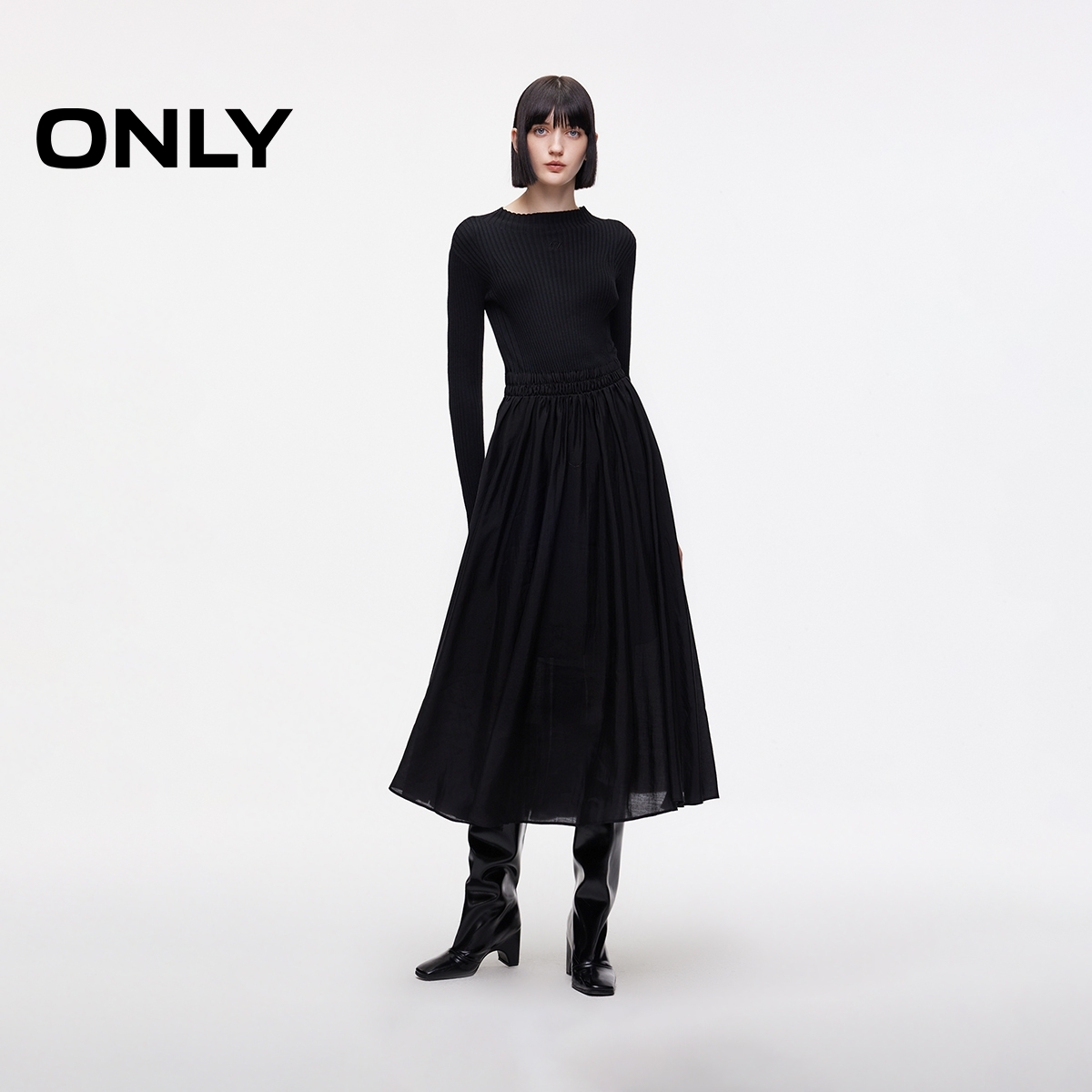 ONLY2025冬季新款优雅气质显瘦针织拼接长裙连衣裙女|125446001