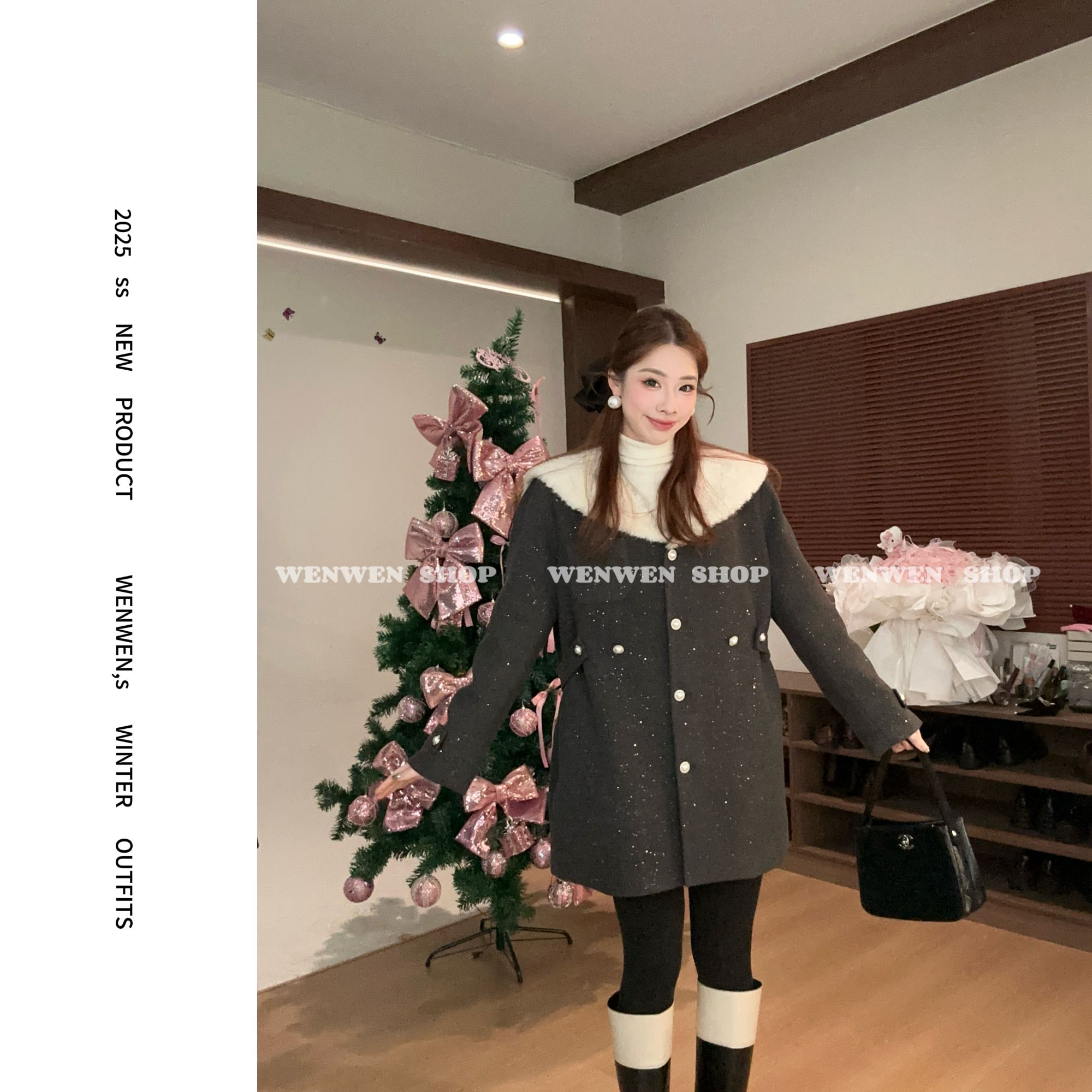 【小闻定制】冬季新款设计感海军领小香风收腰羽绒外套W0001