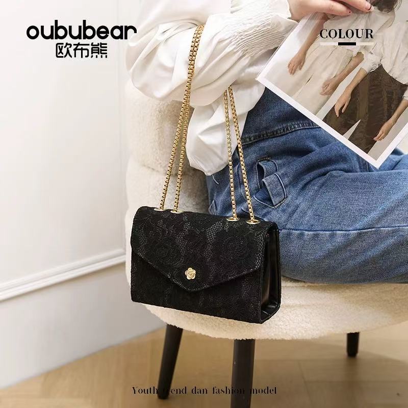 2025年新款蕾丝百搭单肩斜跨手提山茶花小方包