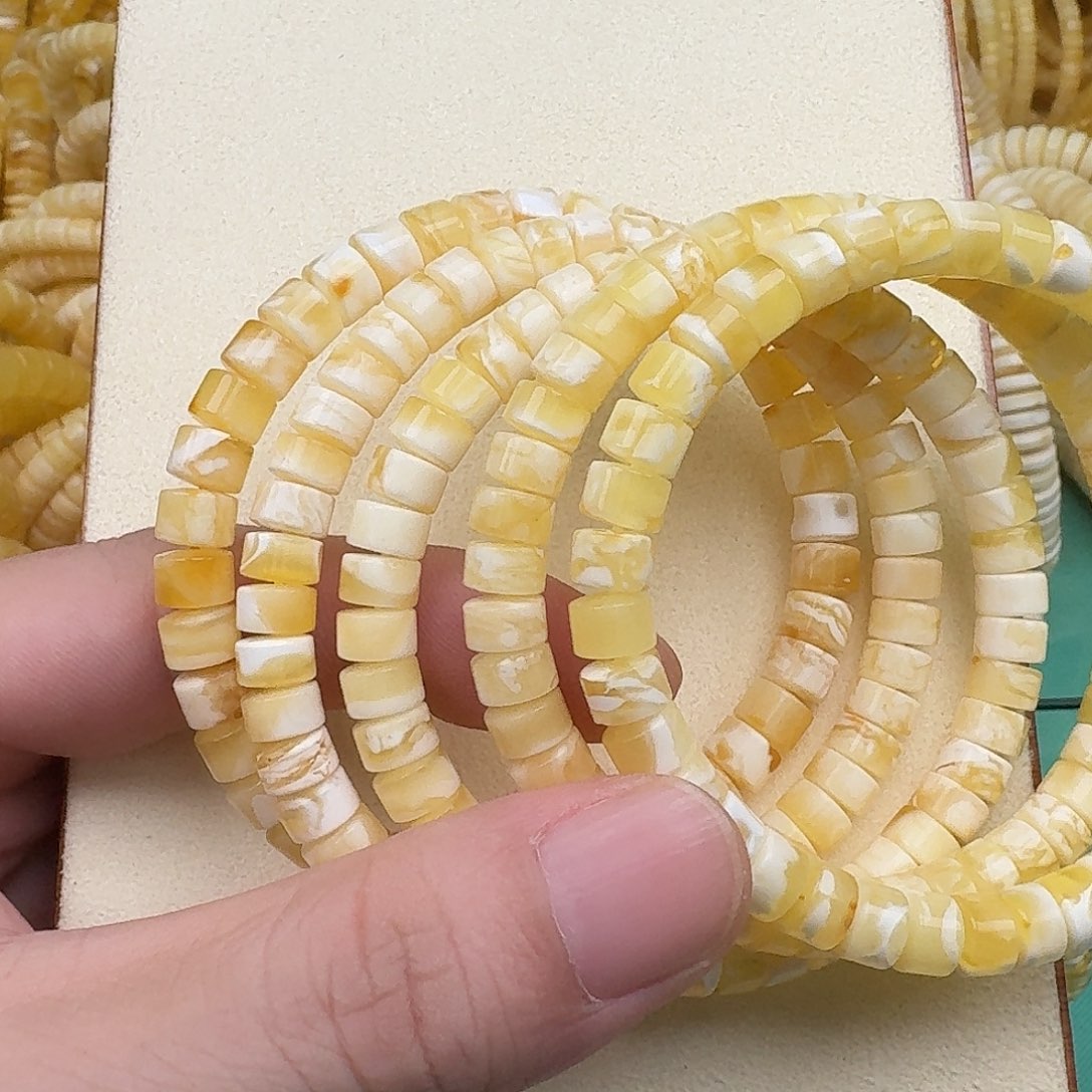 未镶嵌琥珀手链7mm金瓷白药片7克多样性发货