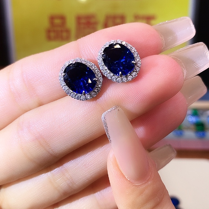 蓝宝石耳饰银S925镶嵌