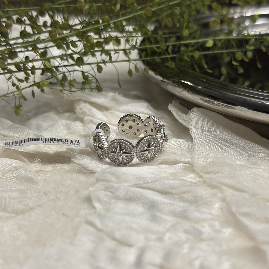 铜合金仿水晶戒指 活口原创设计法式个性手工小众满钻戒指