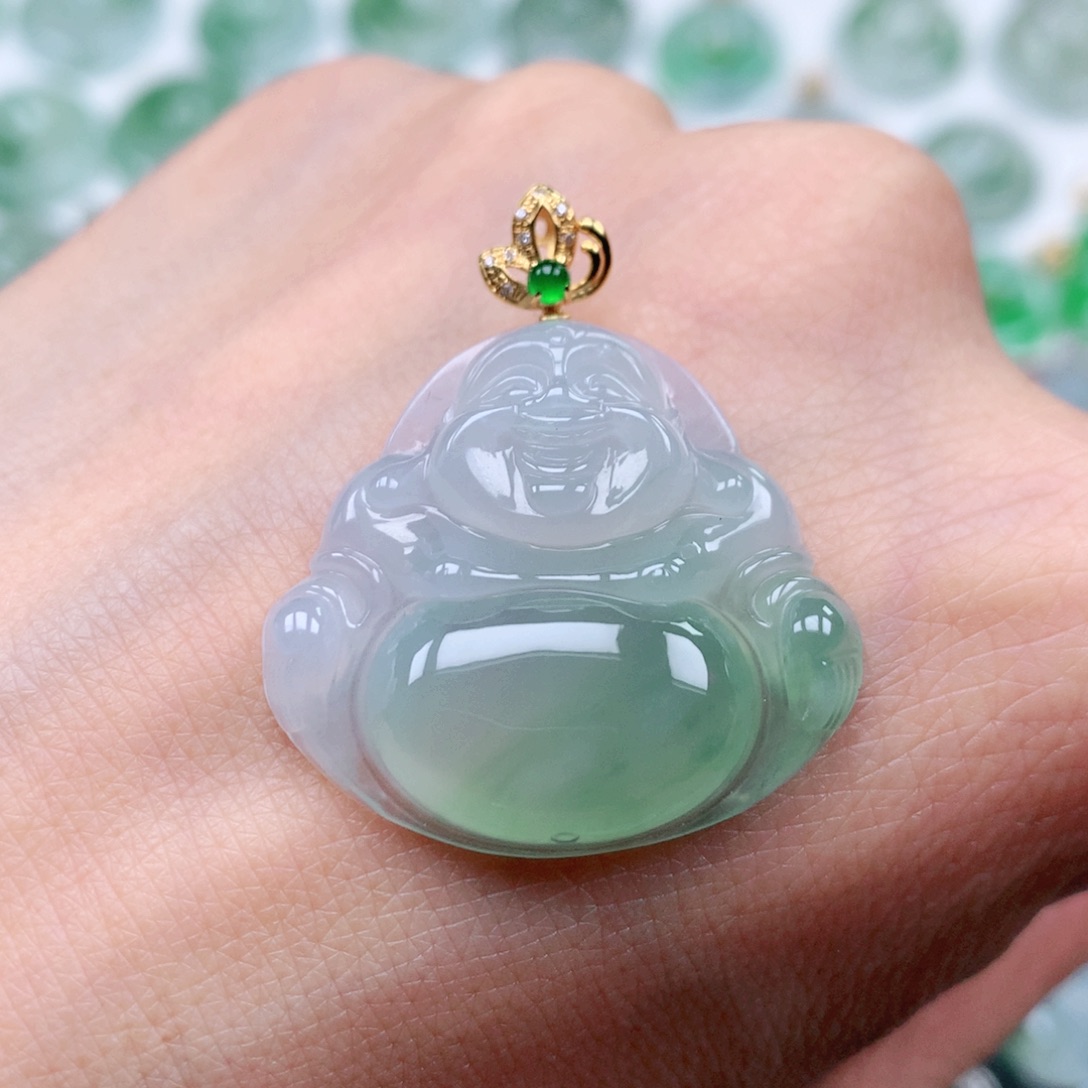 翡翠吊坠(不含链)18K金镶嵌