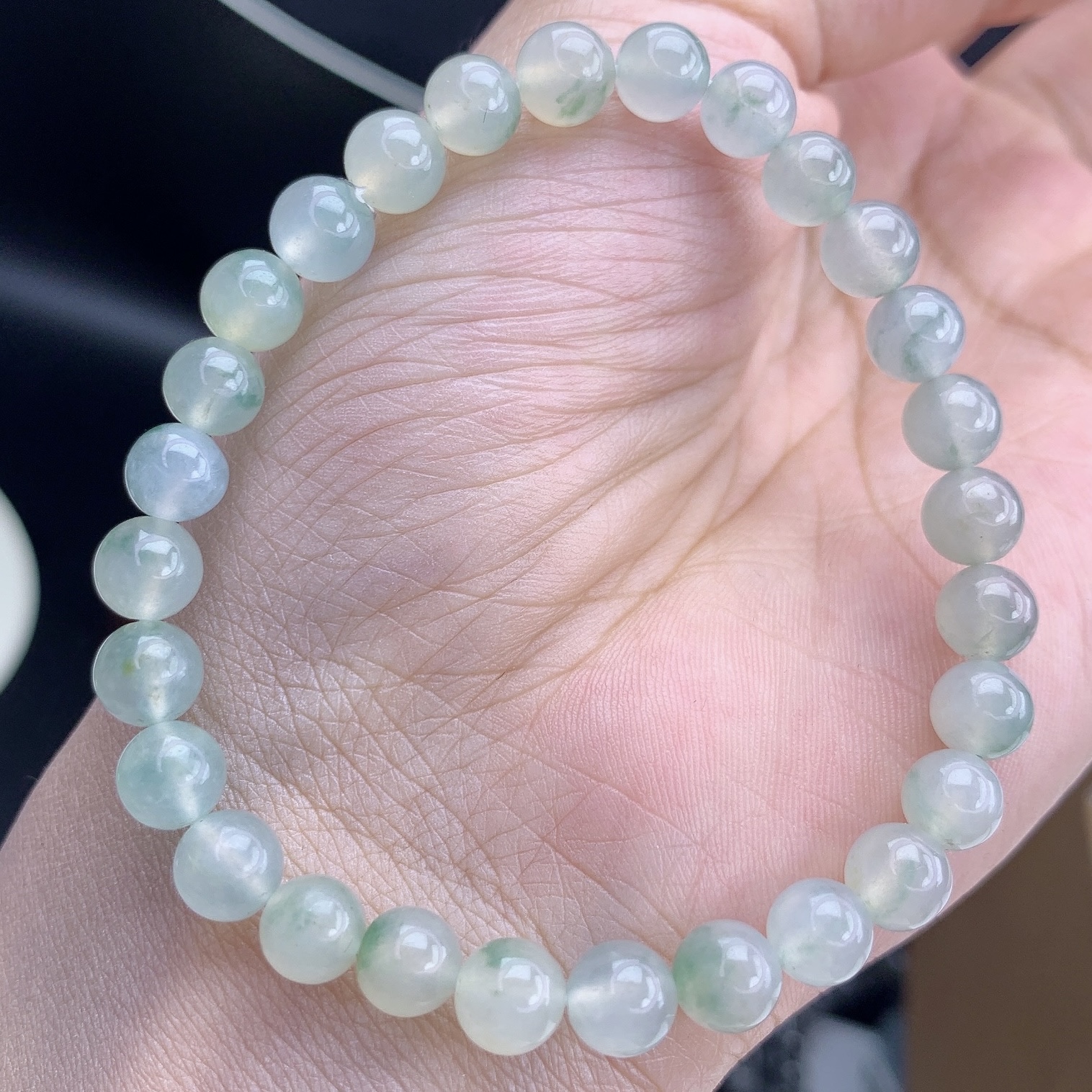 缅甸A货翡翠黄翡冰飘花圆珠手链手串单圈T卡6.7mm