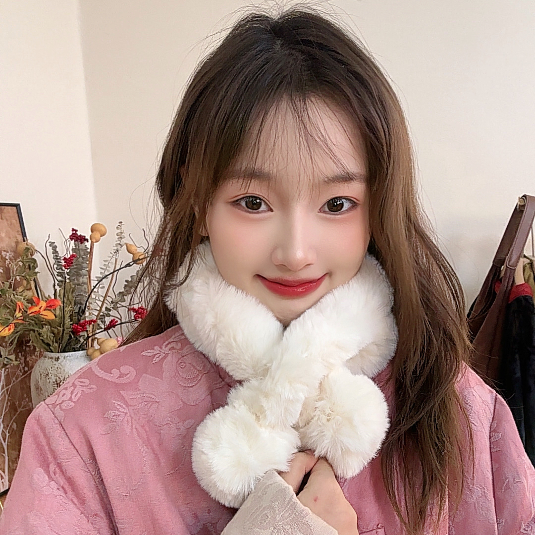 高品质冬季仿皮草交叉球球毛绒围脖保暖冬季毛领韩版时尚围脖女