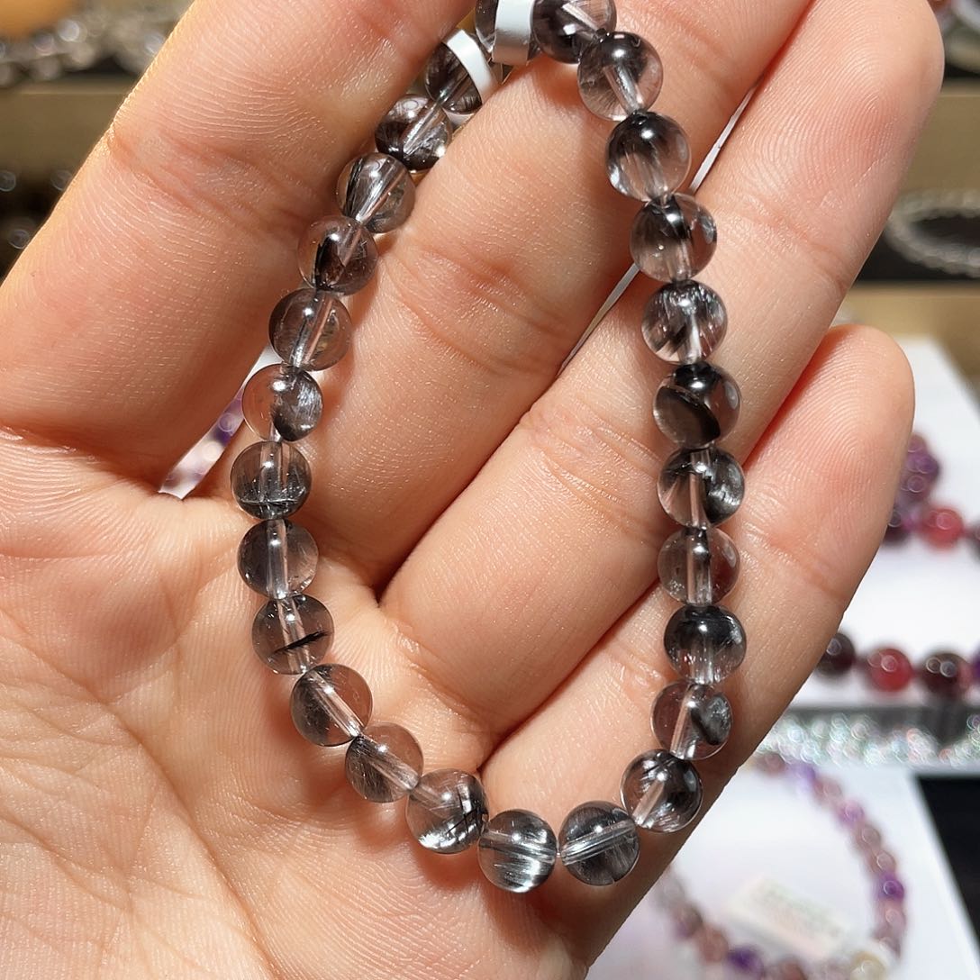 水晶手链未镶嵌6.8黑银钛 涛
