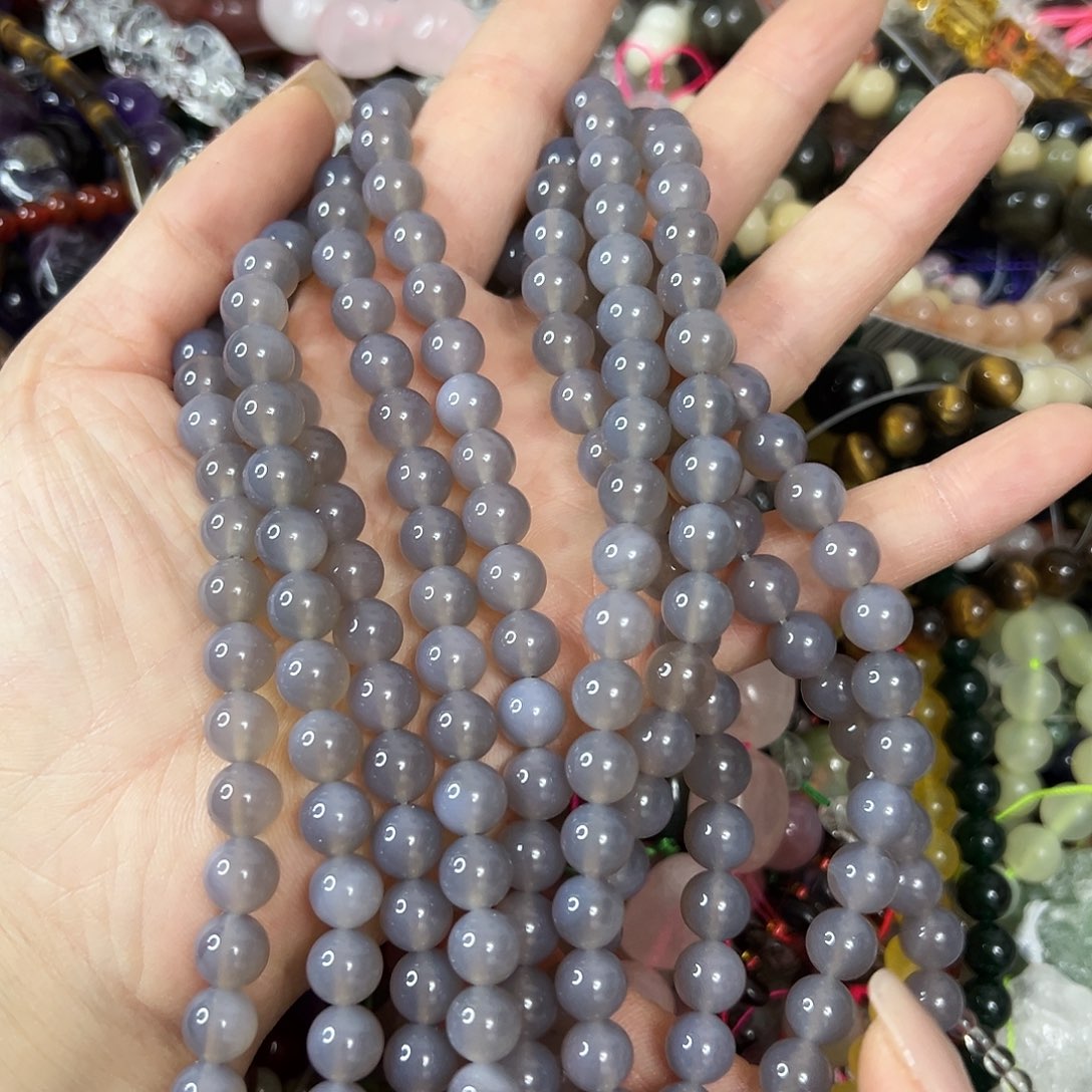 玛瑙/玉髓未镶嵌珠宝半成品，A级卡8灰玛瑙一条