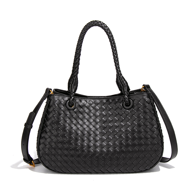 【高定】编织包通勤百搭单肩包简约老钱风手提菜篮子包B2833-黑色