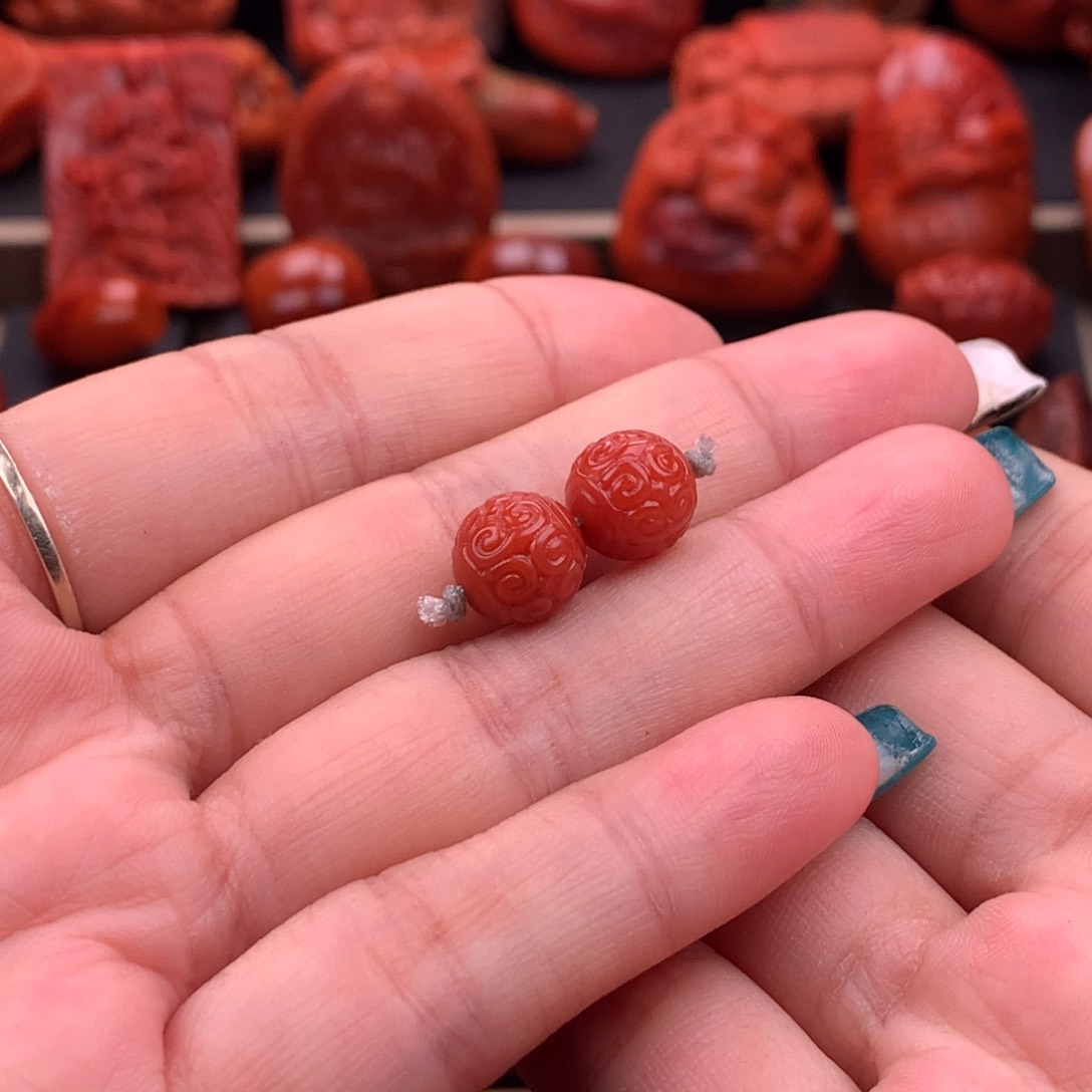南红玛瑙南红保山回纹对珠9.5mm未镶嵌