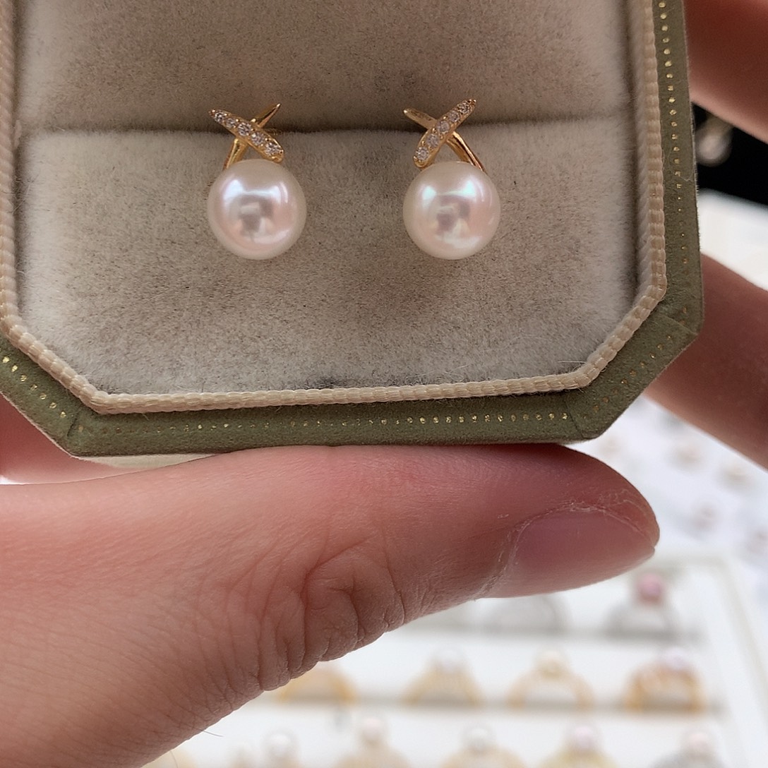 银S925镶嵌海水珍珠耳饰7-7.5mm ak