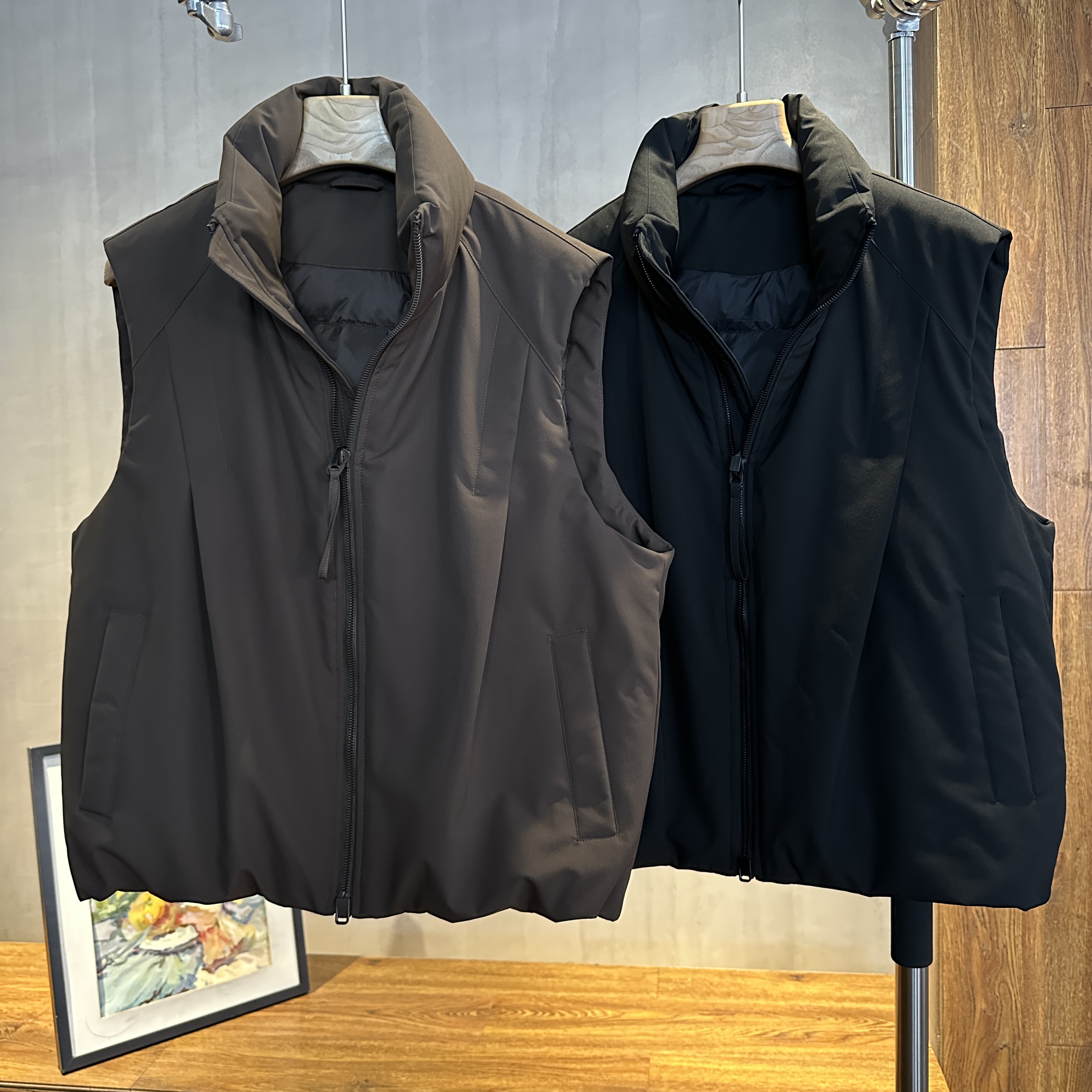 （楠悦）冬季新款羽绒马甲立领新国标90白鸭绒纯色宽松保暖休闲