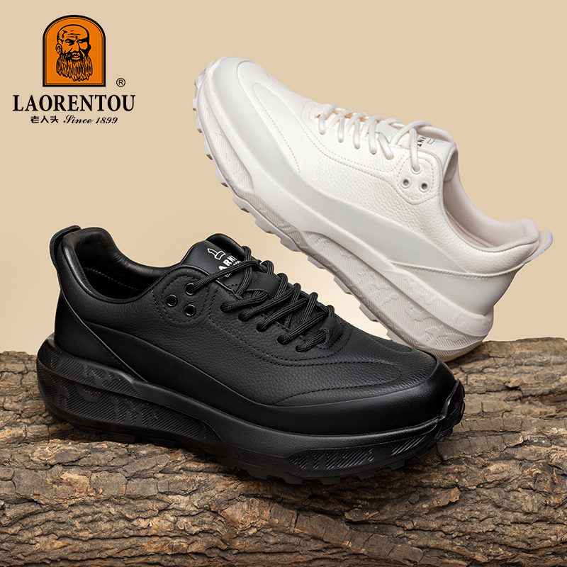 老人头耐磨压花皮防滑减震软底运动风休闲皮鞋低帮秋冬男士百搭鞋