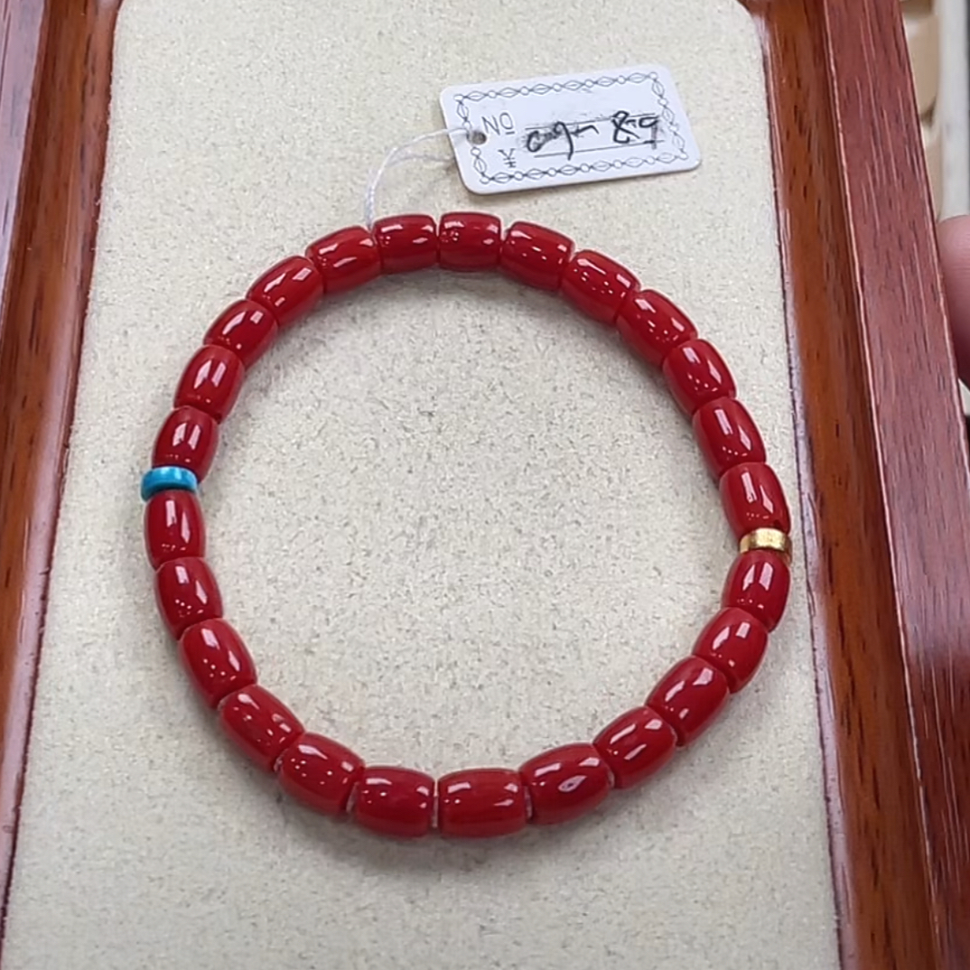 天然红珊瑚科西卡精品桶珠手链