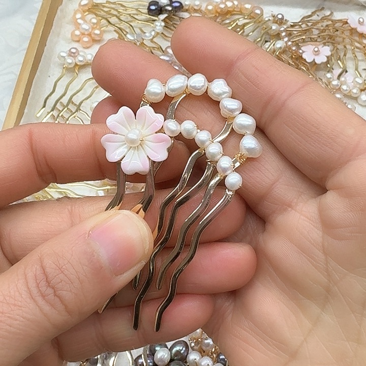 淡水珍珠发饰银S925镶嵌