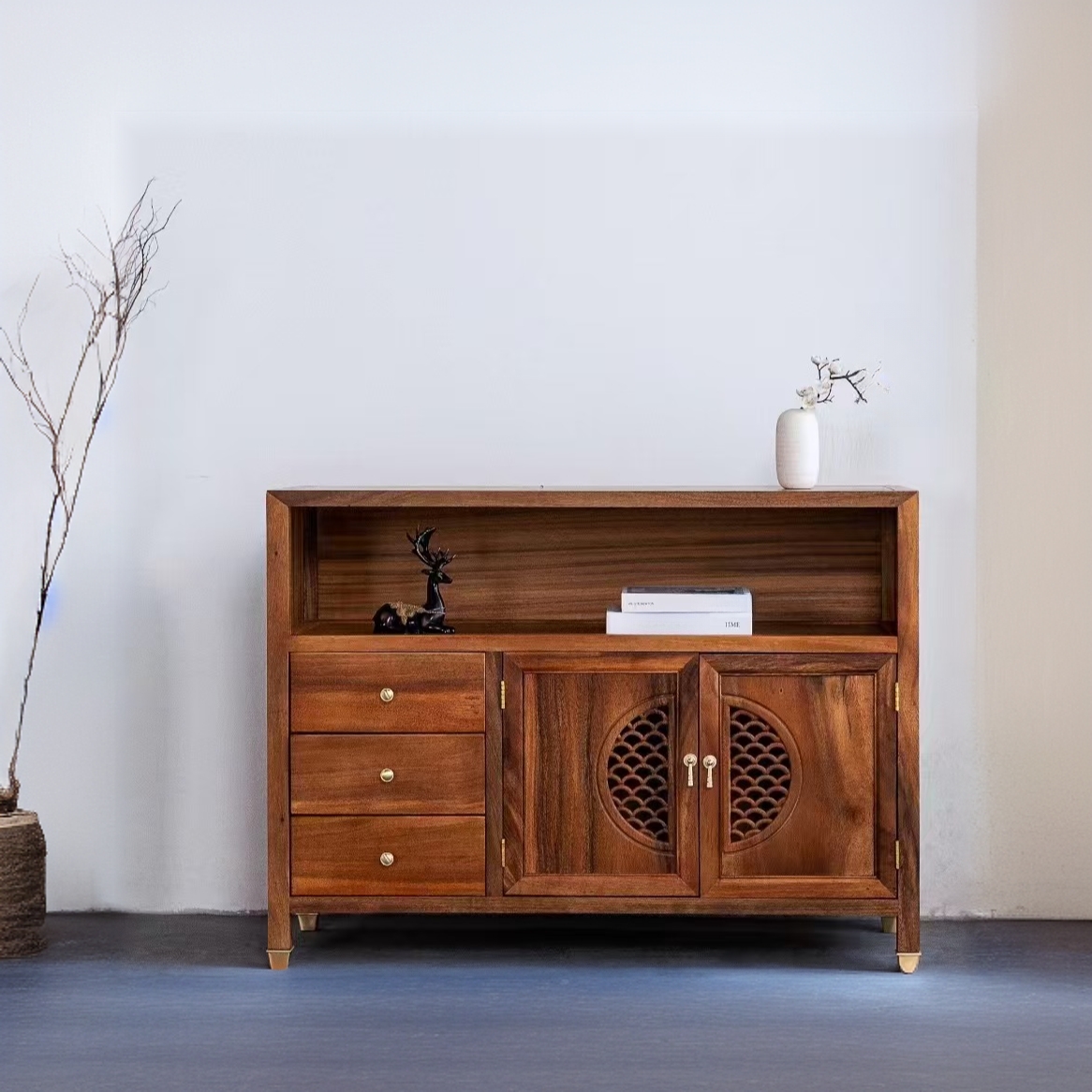 新中式实木餐边柜边柜胡桃木玄关柜茶桌茶室落地储物柜收纳柜家具