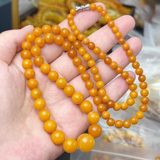橘皮满蜡5-12mm塔链瑕疵蜜蜡项链（768号）