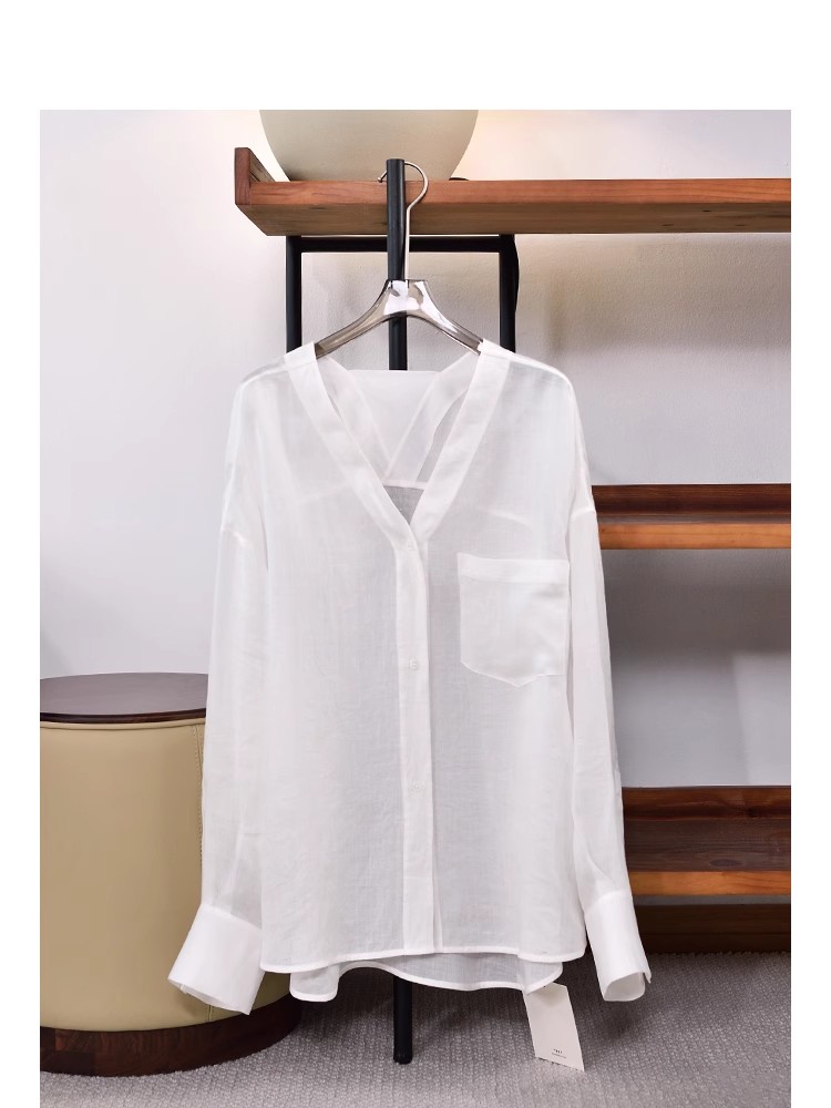 夏新品 轻薄透气白色系苎麻衬衫女时尚百搭