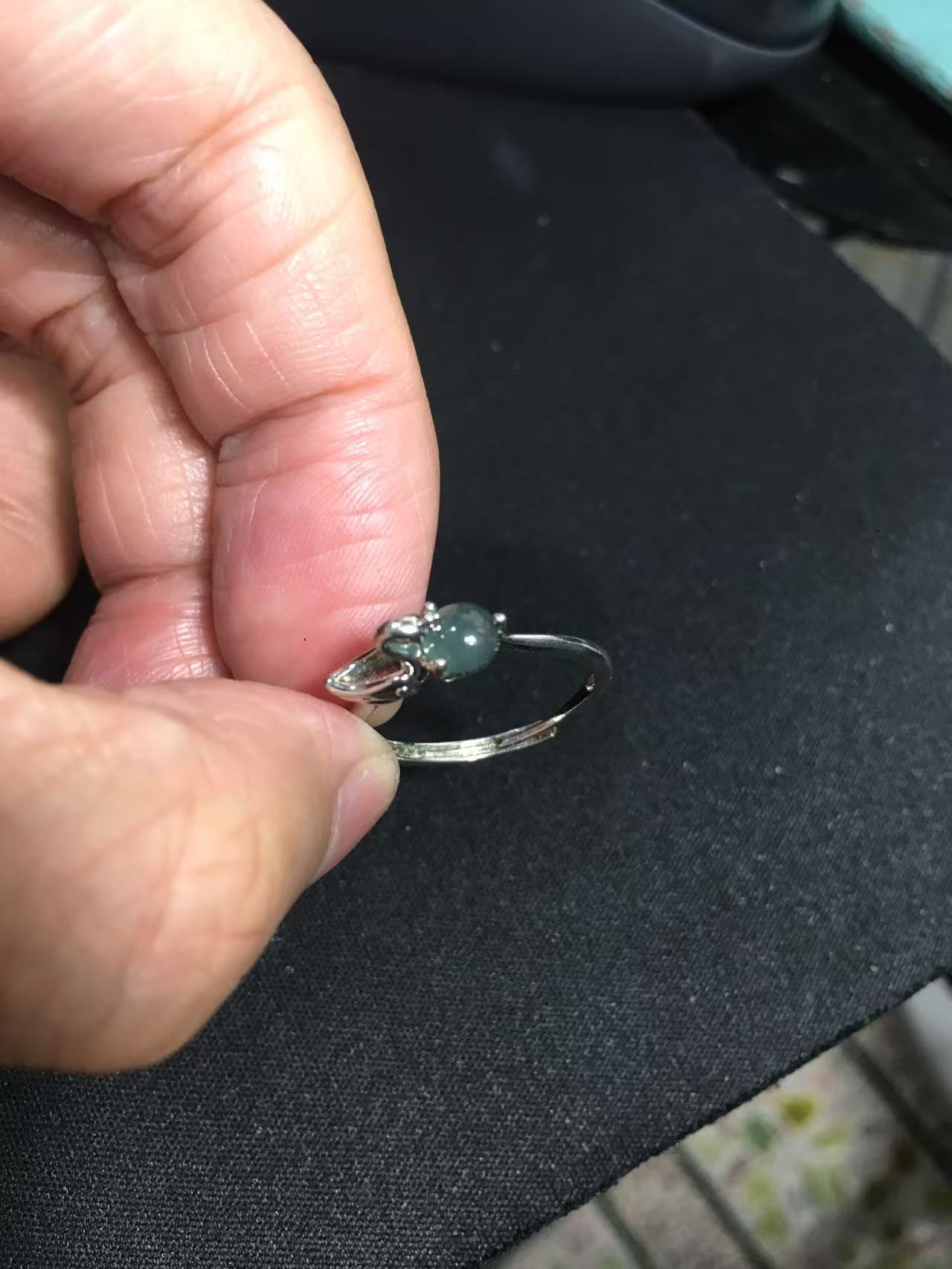 翡翠戒指天鹅蓝水圈口可调节
