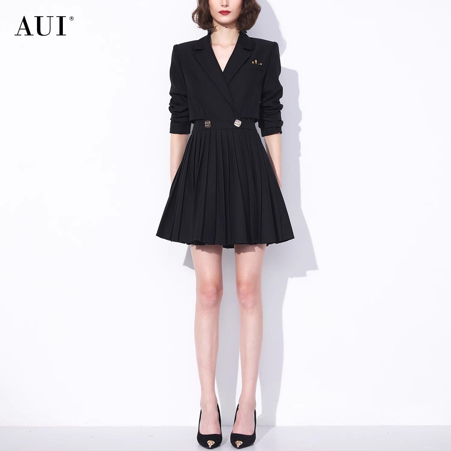 【宠粉专属】AUI黑色职业西装外套女修身职业西装裙秋季-23Q042737