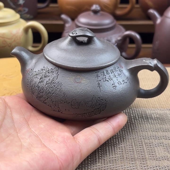 茶壶紫砂原矿天青简瓢原矿