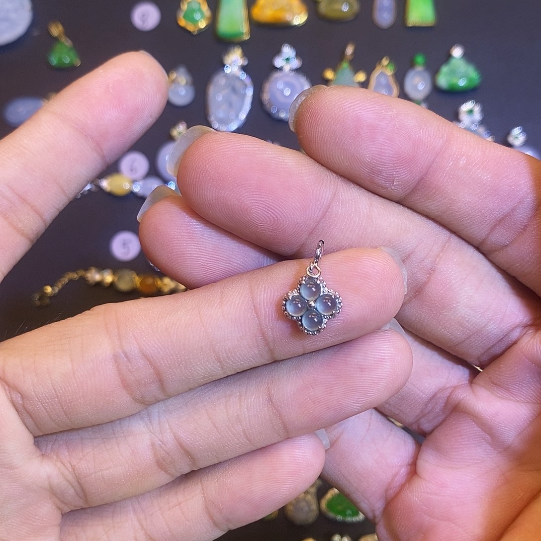 吊坠(不含链)银S925镶嵌翡翠