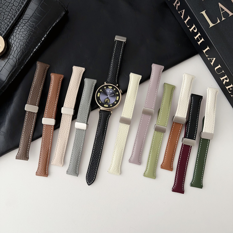 时亿适用华为智能gt 4 5 6手表小蛮腰荔枝纹磁吸扣真皮表带