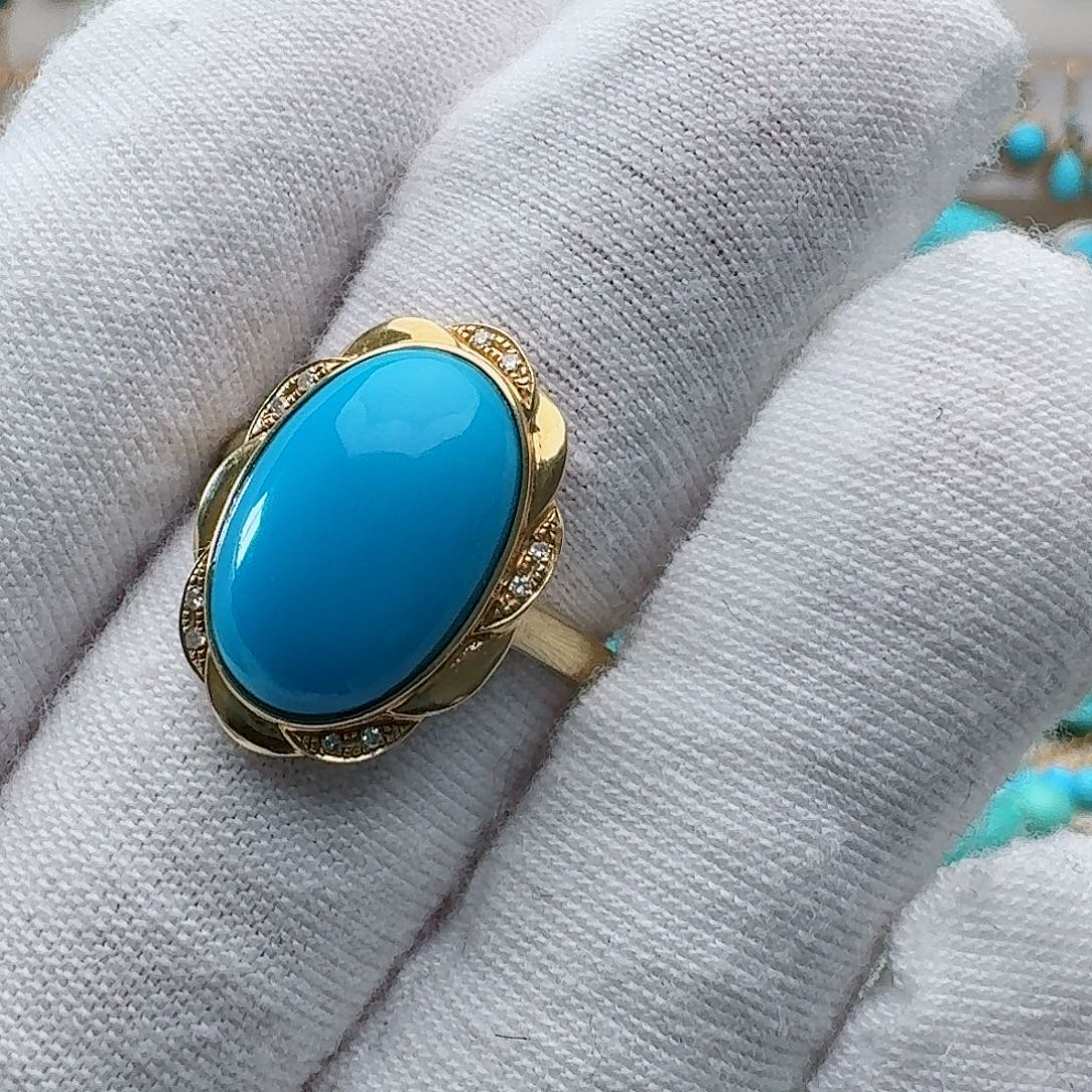 汇***料绿松石18K金镶嵌戒指