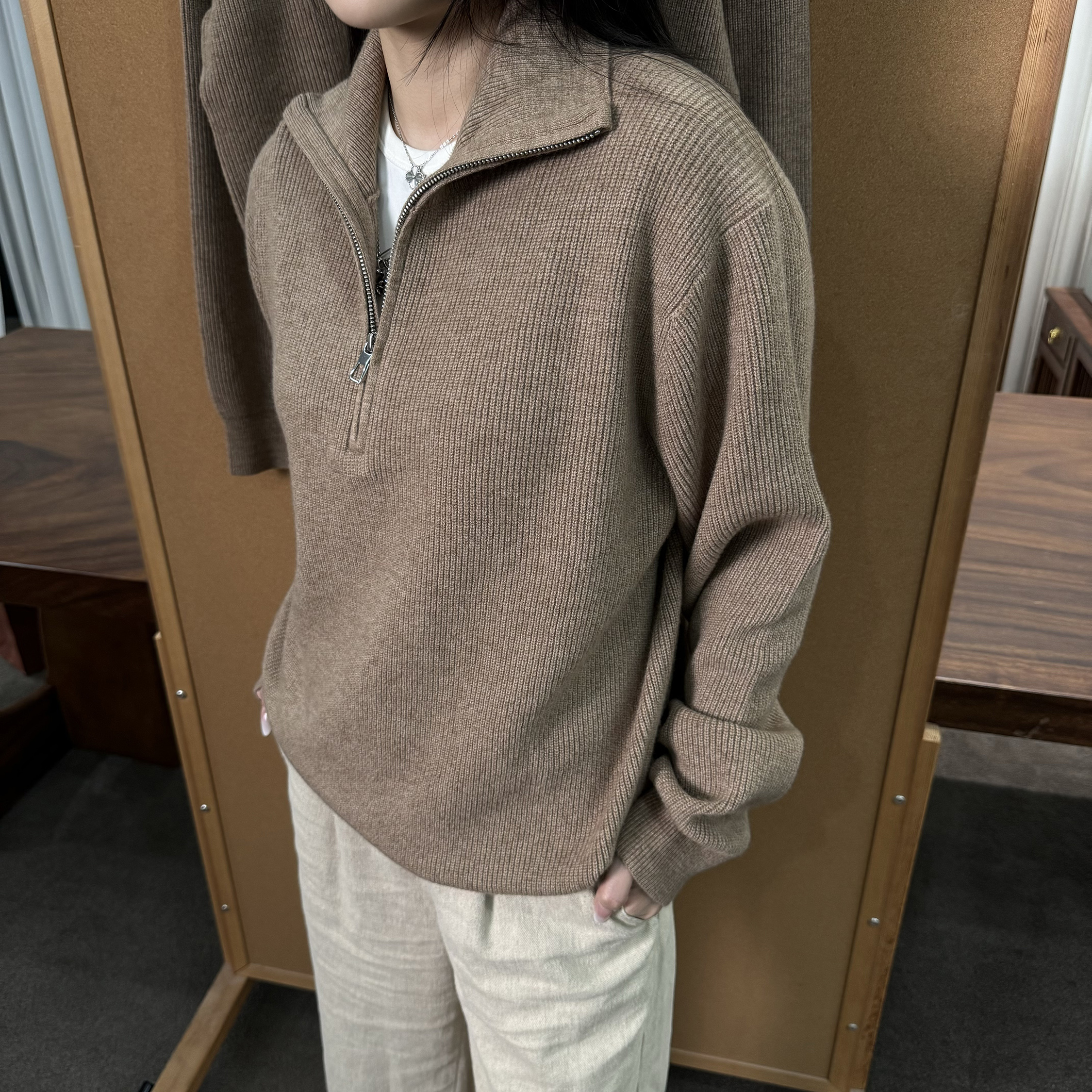 新款初秋上新半拉链立领针织毛衣舒适休闲百搭男女同款