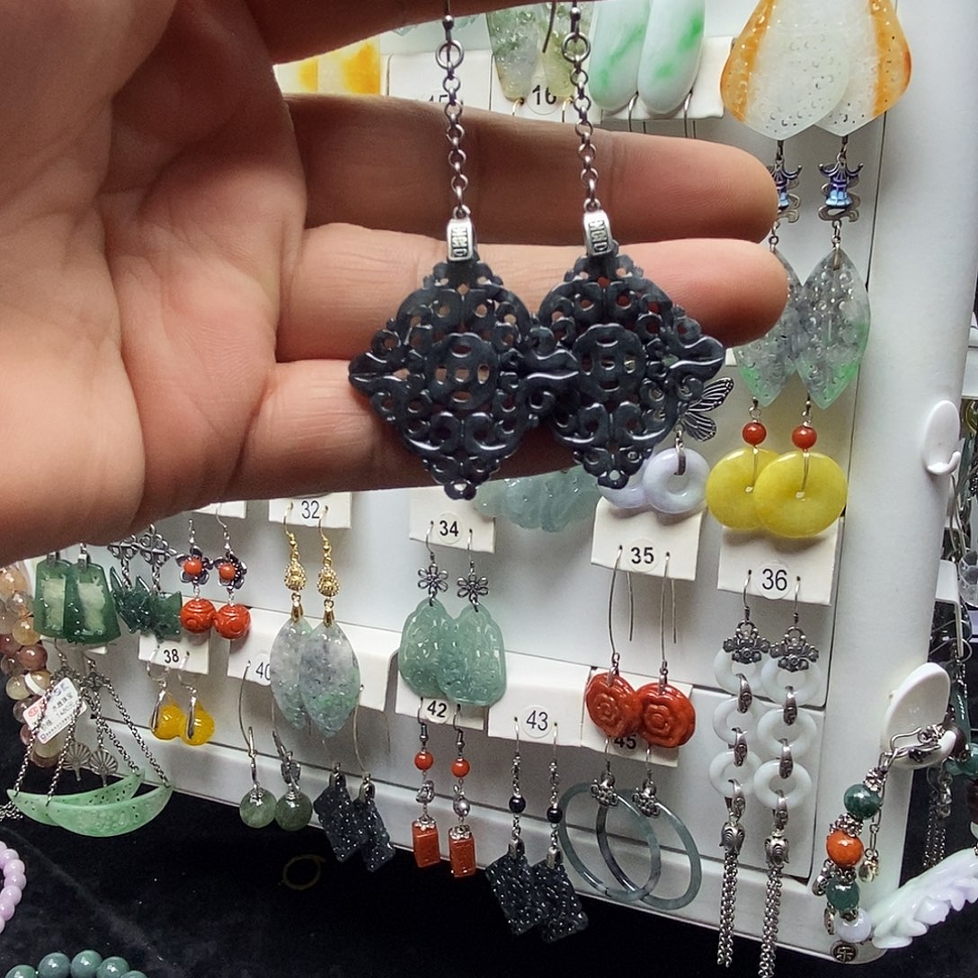 翡翠银S925镶嵌耳饰