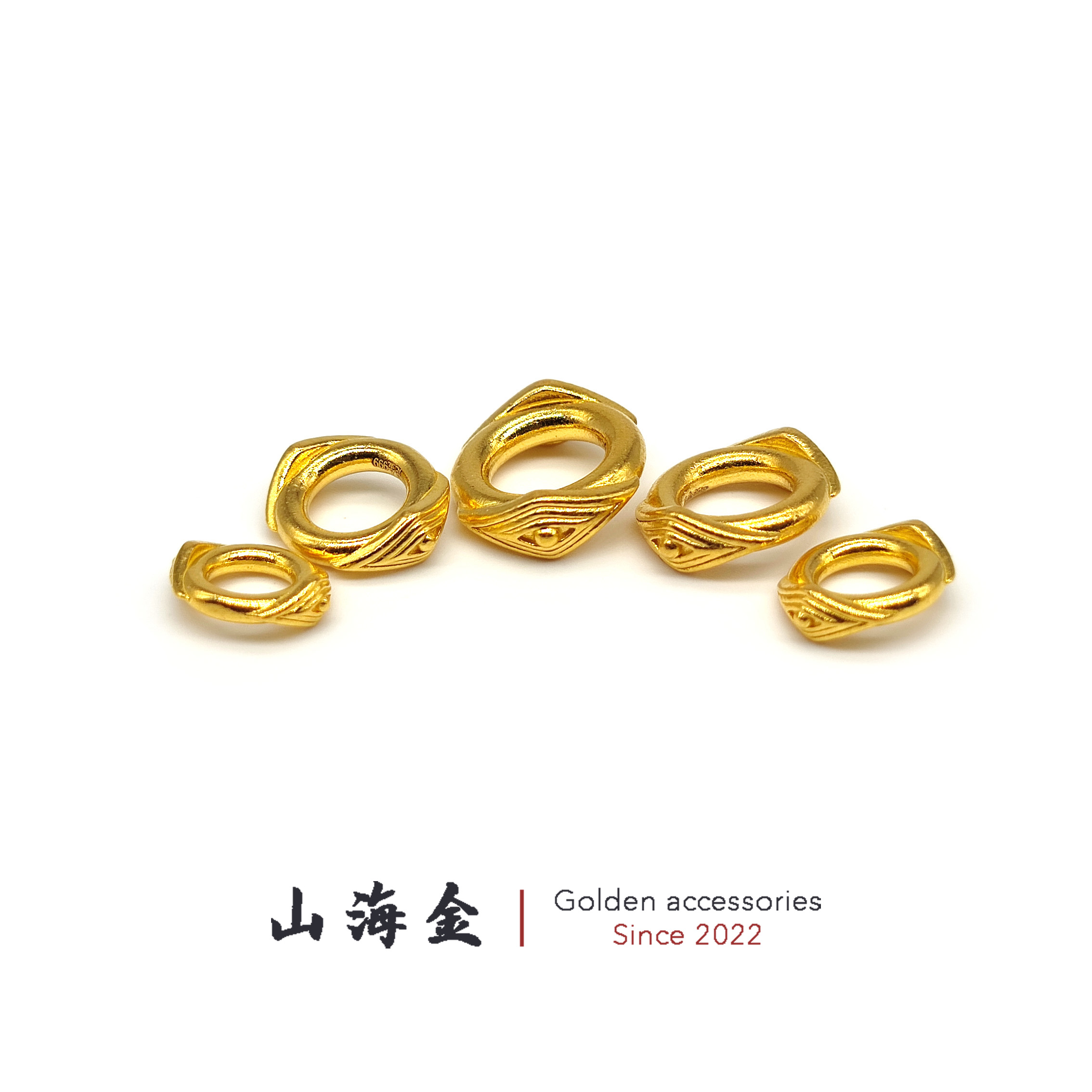 山海金 24K纯黄金足金藏式法眼卡环卡子隔片隔环文玩手串金配饰