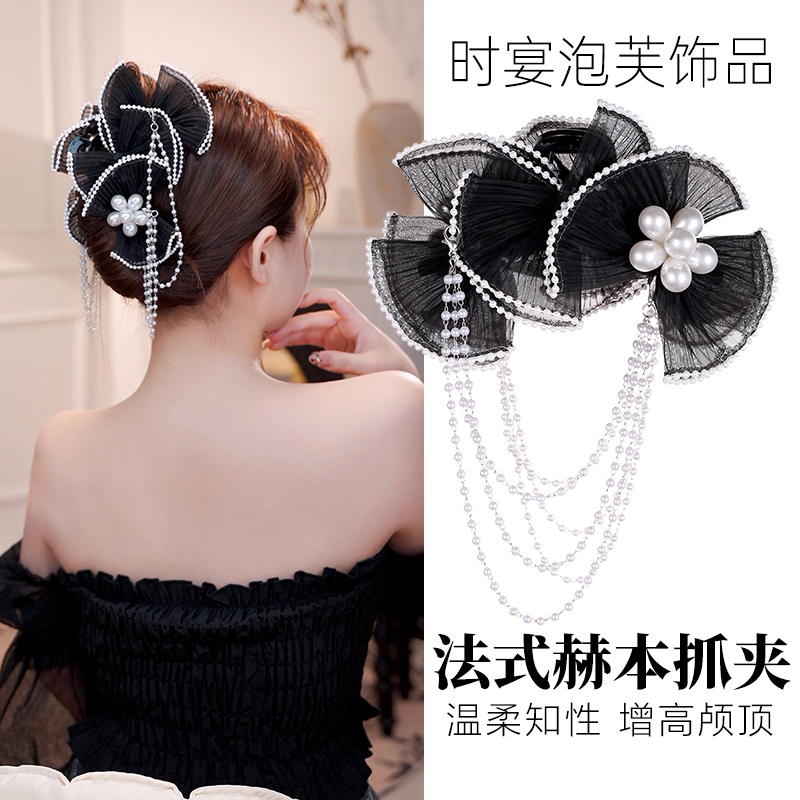 法式赫本抓夹法式蝴蝶结花朵发夹轻奢高级感个性温柔风休闲头饰女