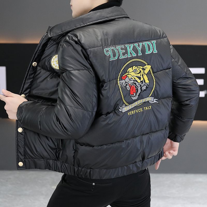 潮搭欧货冬季新款男士轻奢帅气保暖棉服个性百搭刺绣加厚修身棉衣