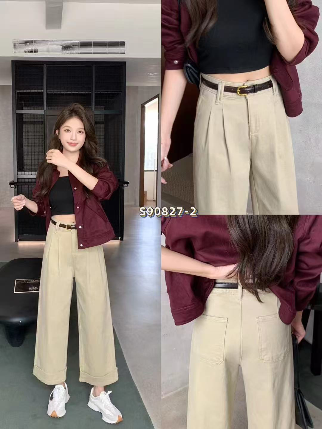 【芸姐】S90827-2韩系春款百搭翻边洋气九分奶奶裤