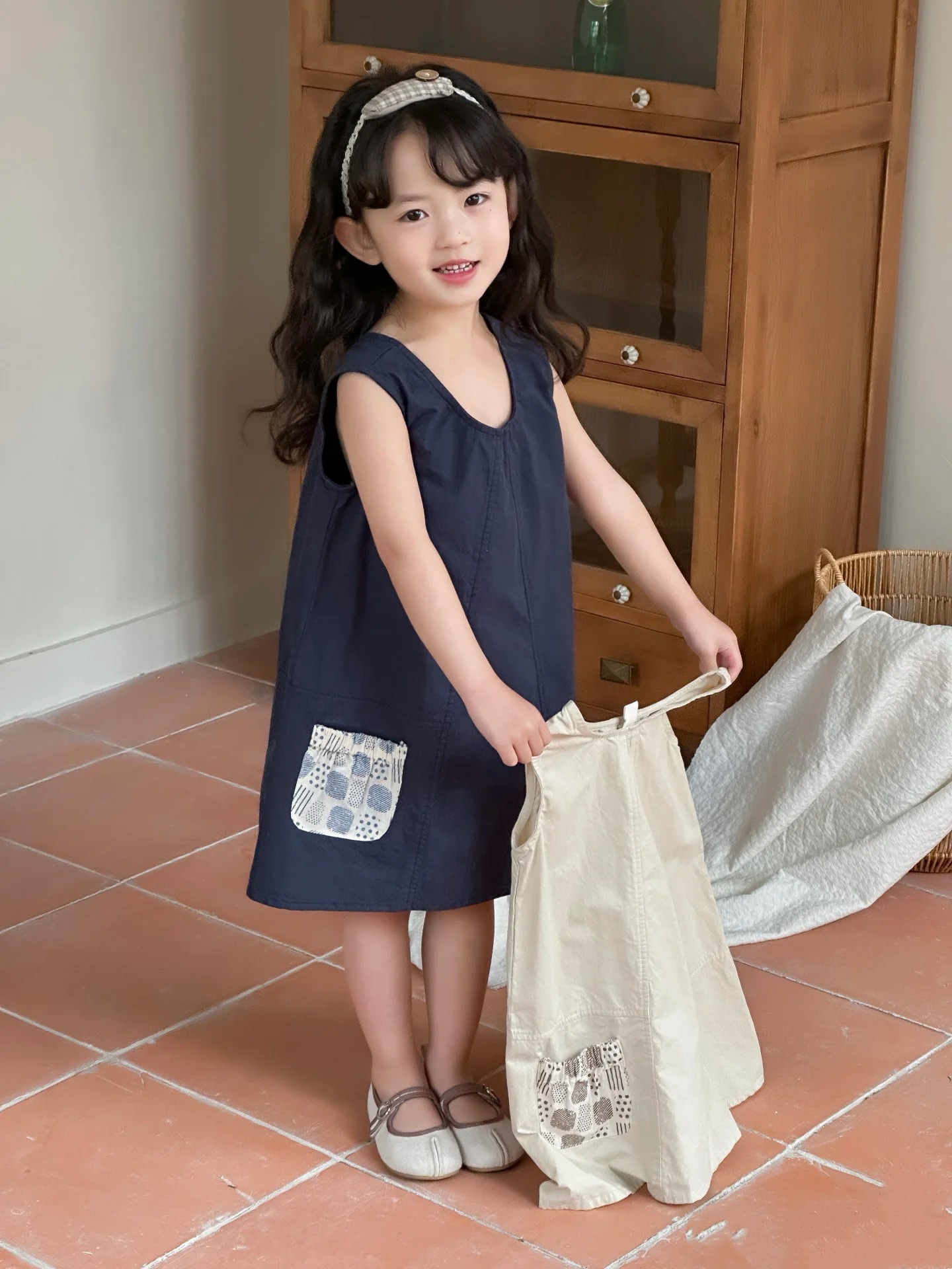 女童韩版森系田园风简约干净百搭浅连衣裙
