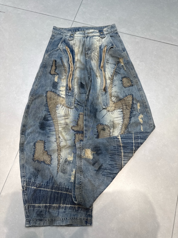 水洗男五分裤刺绣牛仔裤破洞休闲拼接中腰休闲风女士