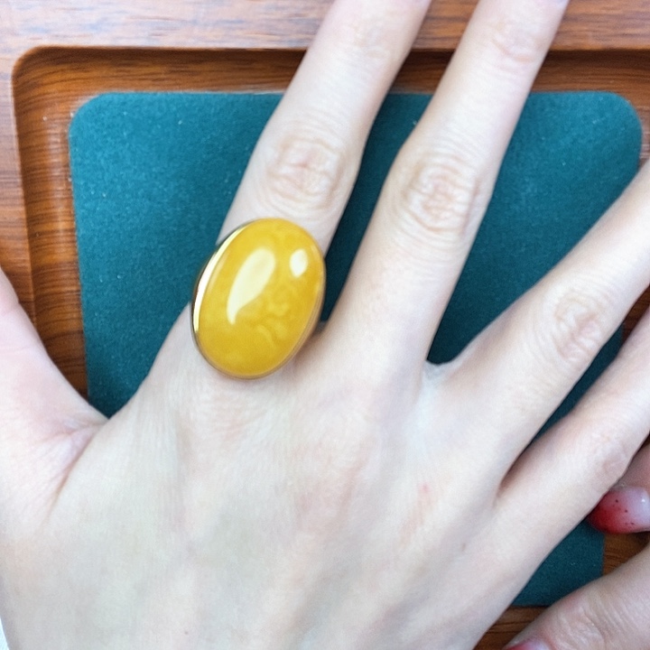 蜜蜡戒指银S925镶嵌戒指