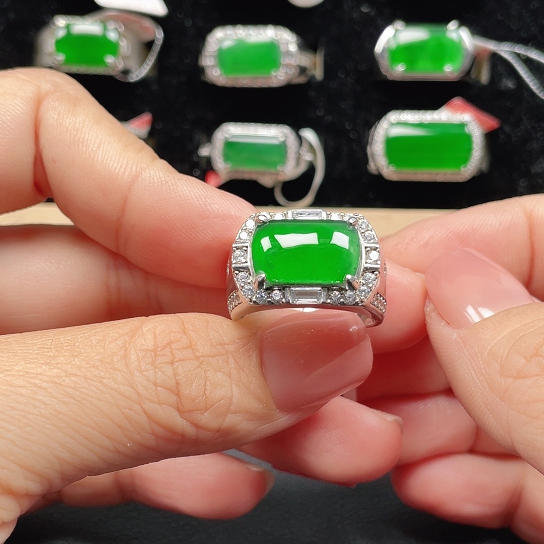 火***果翡翠银S925镶嵌戒指编号3986没运费险