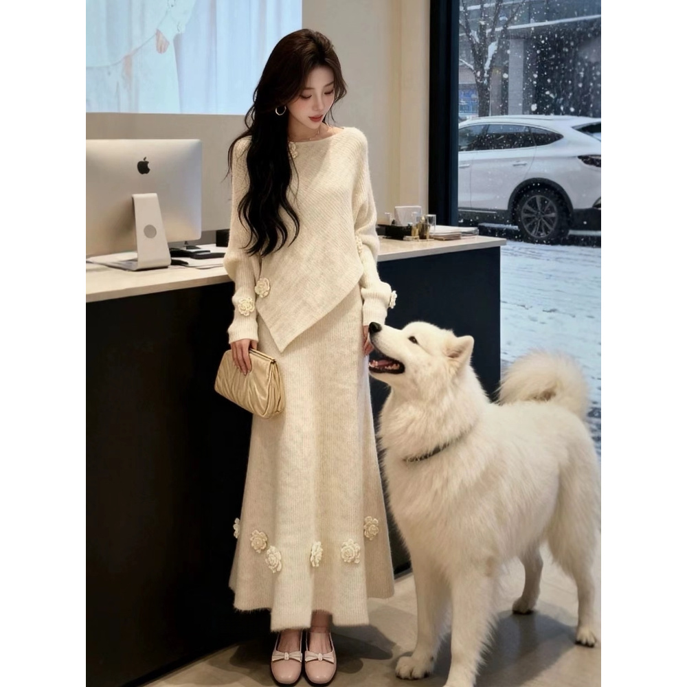 深冬装穿搭一整套针织套装女冬季新款独特设计感针织毛衣裙子套装