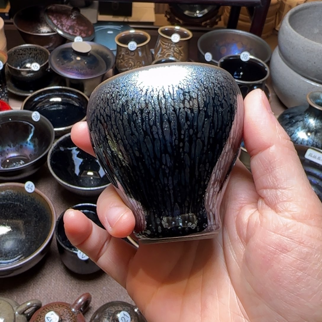 茶盏76 若叶百花全包釉手握