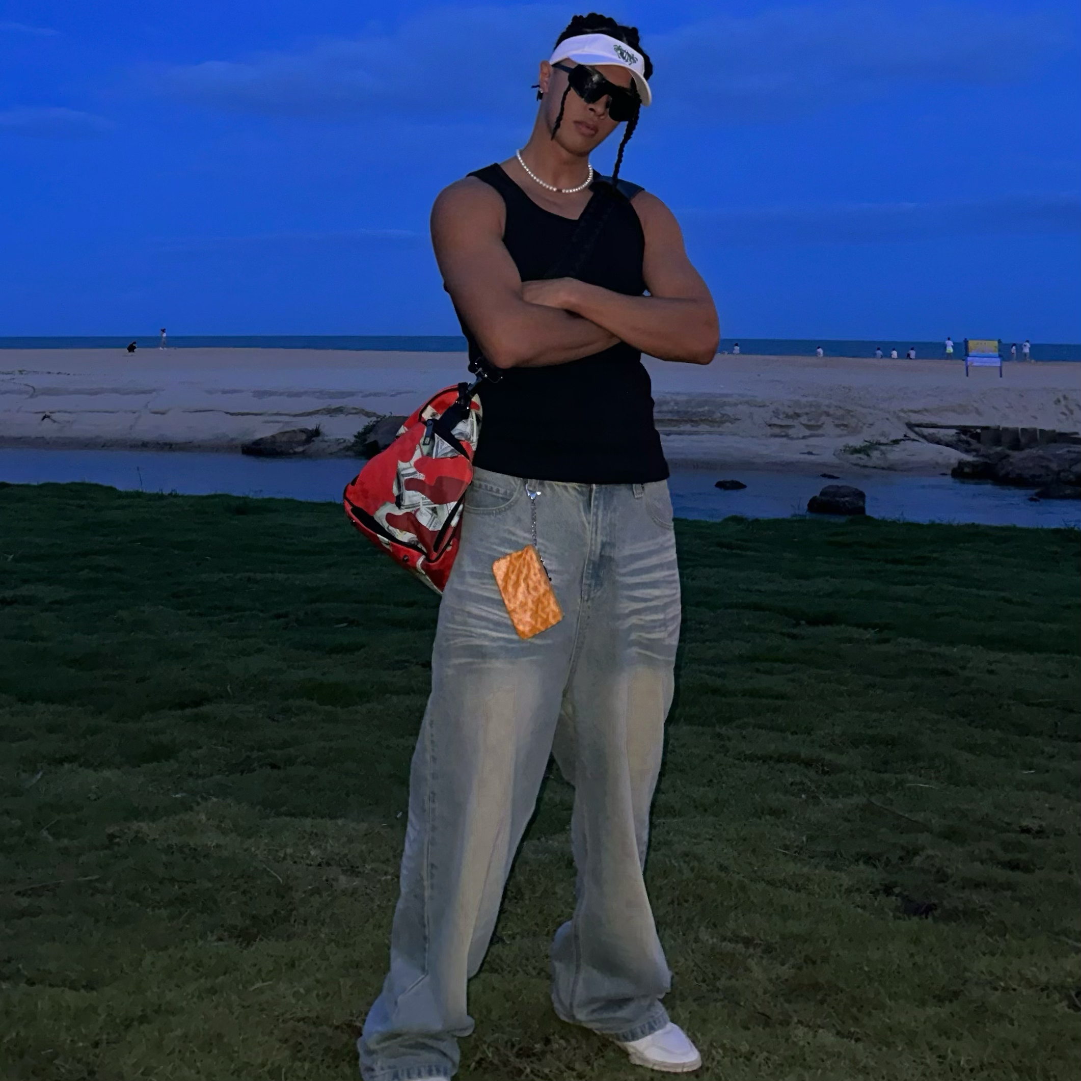 复古美式猫须蓝牛宽松baggy牛仔裤博主同款