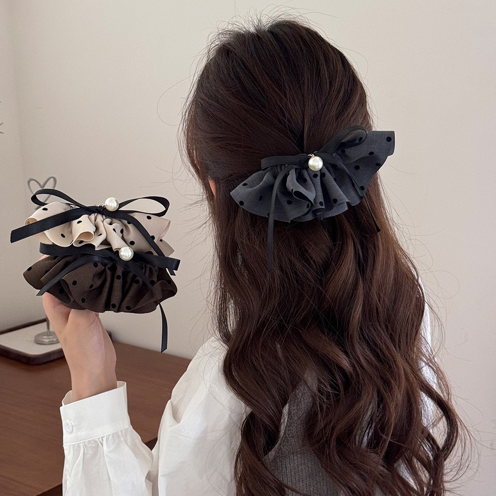韩系波点蝴蝶结裙摆弹簧夹高级感气质后脑勺扎发发夹头饰发饰
