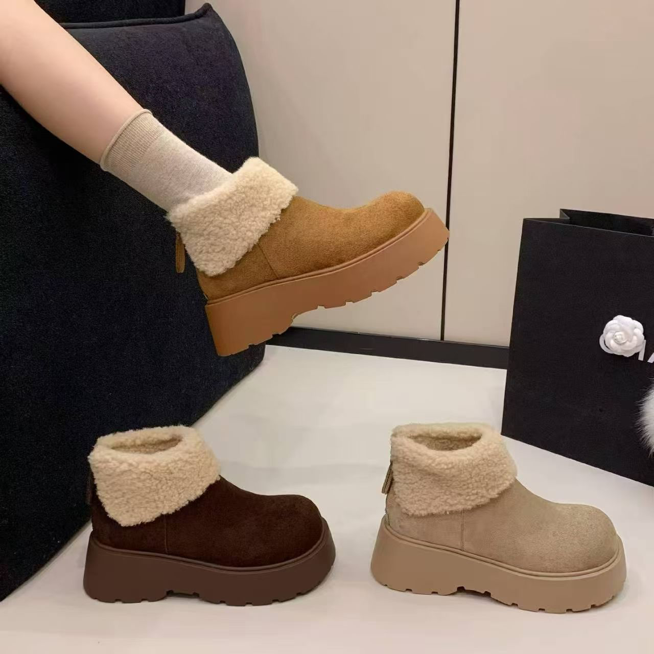 淘鞋馆77192新款加厚羊羔毛轻便舒适百搭潮流休闲雪地靴