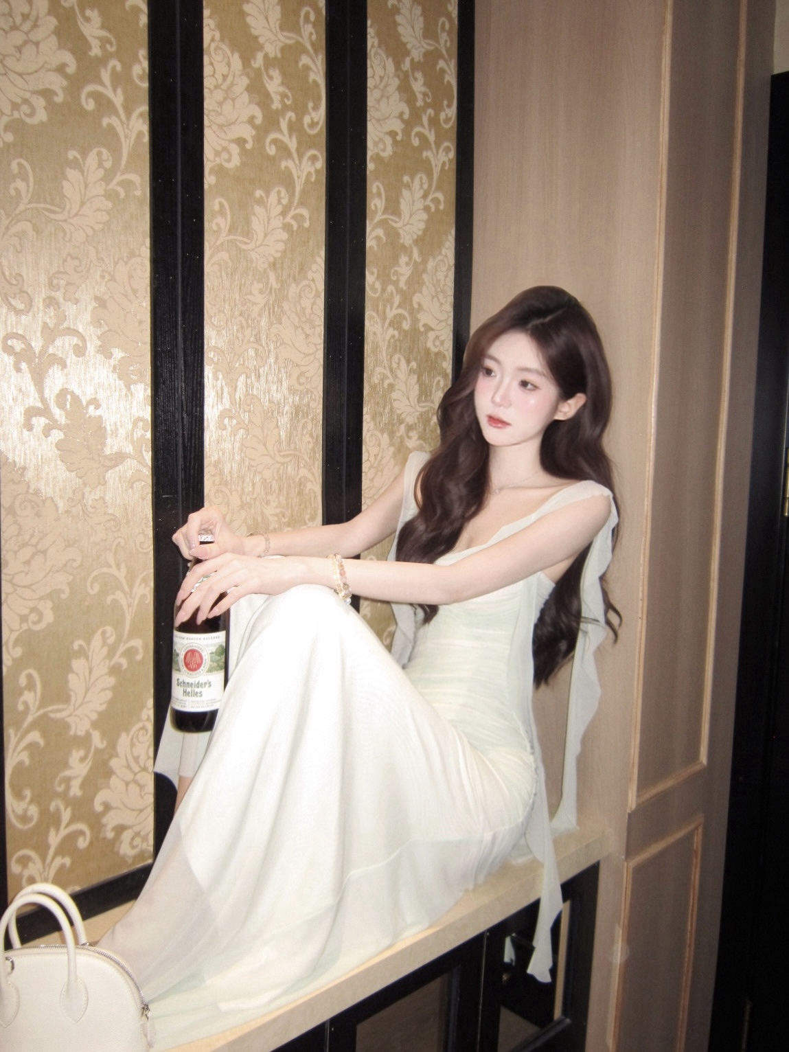 白水女 人鱼缪斯 海边度假连衣裙气质褶皱显瘦包臀长裙B50752530